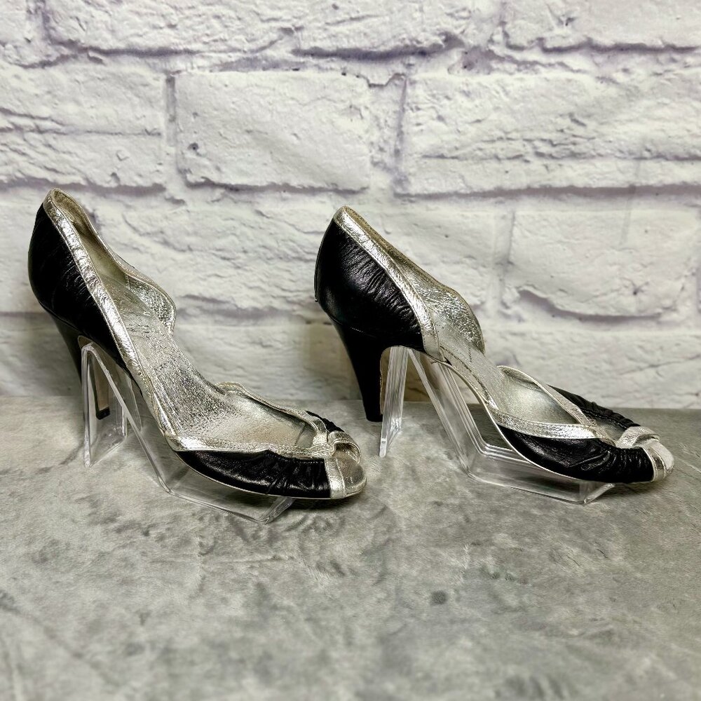 Miss Sixty Black & Silver Peep Toe Heels